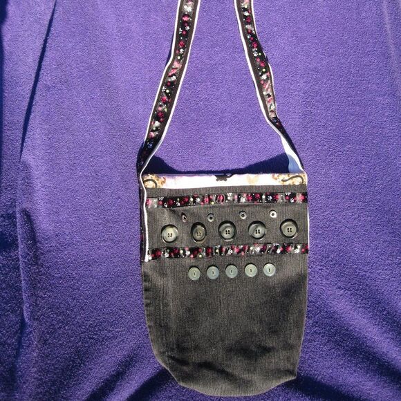 Cat Lover Black Denim Shoulder Bag Zip close UNIQUE - Picture 9 of 9